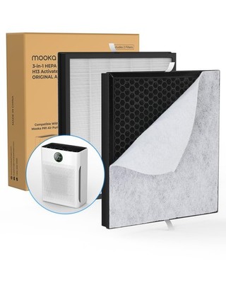 2 Pack MOOKA PR1 Genuine Air Purifier Replacement Filter, H13 True HEPA White 