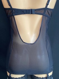 Ann Summers Underwired Suspender Cami Black Ultra Sheer Mesh & Lace, UK 34C