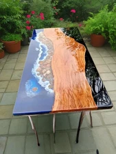48"x30" Custom Made Ocean Wave Epoxy Resin Dining Table Top Handcrafted Table