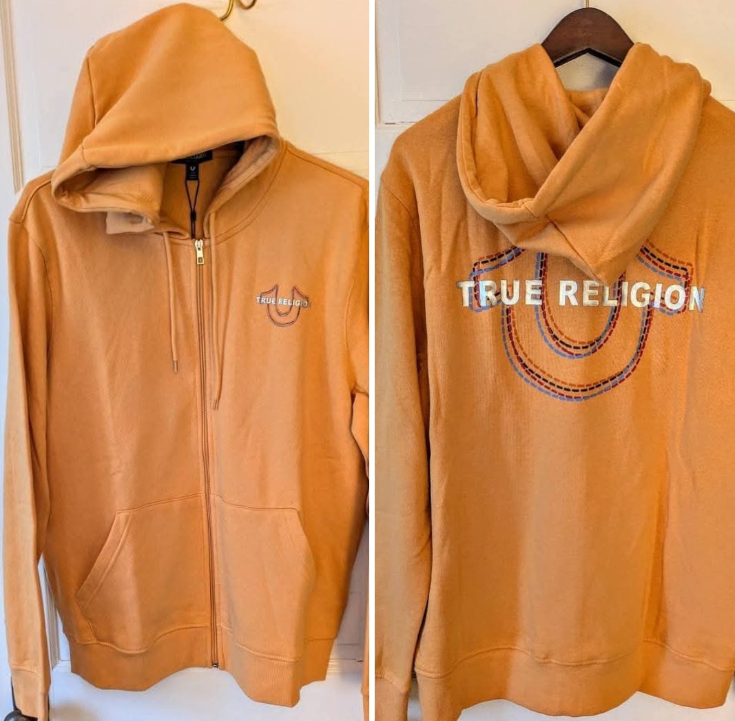 True Religion Men L Embroider Logo Full-Zip Lined Hoodie Jacket Yellow/Gold NWT