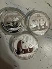 Lot of 3 1 oz Silver Pandas in Capsule .999 Fine  2009, 2010, 2011 China