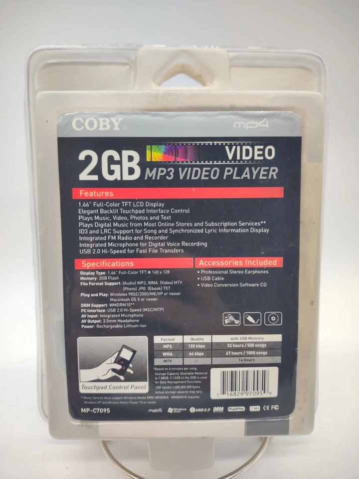 Coby MP4 2GB MP3 Video Player FM Tuner Plug and Play MP-C7095 - Image 2 of 2