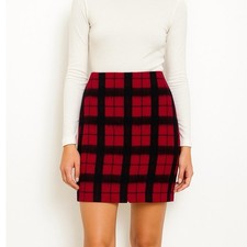 Talbots Red and Black Plaid Wool Blend Pencil Skirt Size 6P Petite