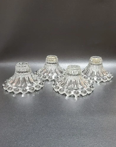 Vintage Set Of 4 Anchor Hocking Berwick Boopie, Clear Glass Taper Candle Holders