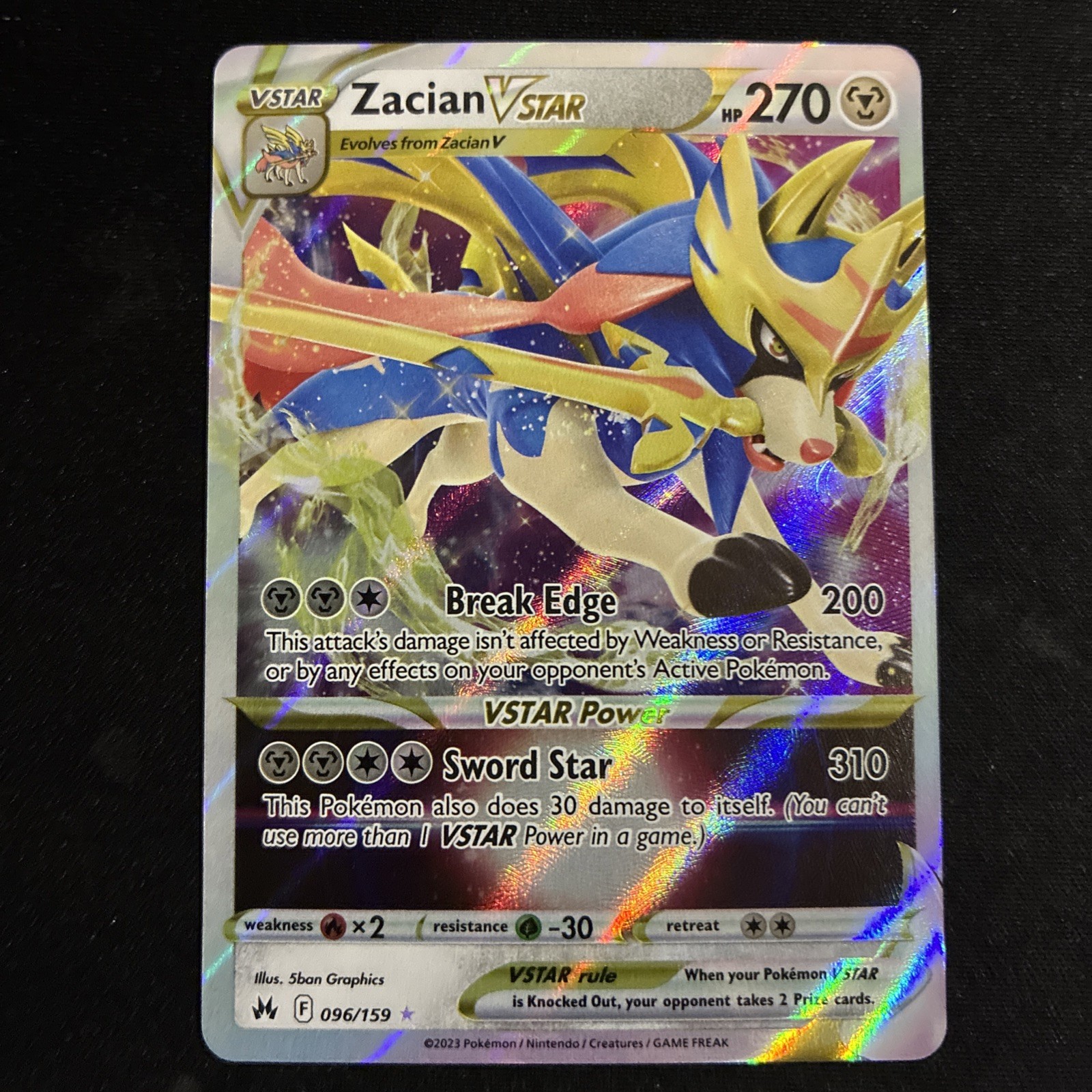 2023 Pokemon Crown Zenith Zacian VSTAR 096/159 NM