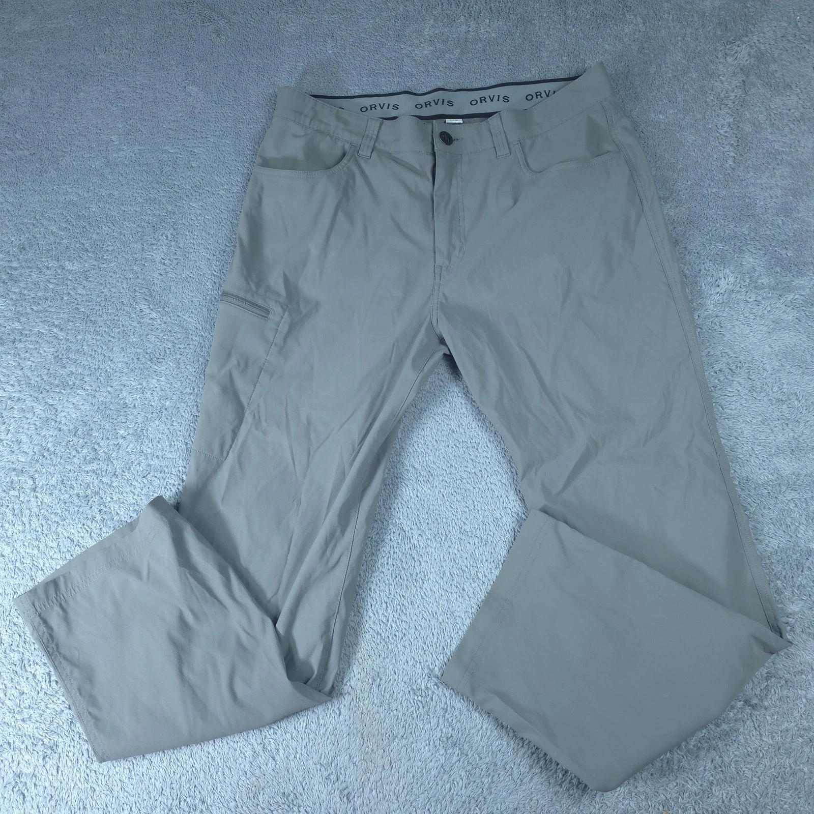 Orvis Pants Mens 36x30 Gray Nylon Stretch Hiking Zip Pocket Lightweight Travel