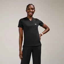 Figs Sona FORMx Slim V-Neck Scrub Top in Black, Size Medium