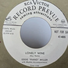 Eddie Piano Miller 45 RPM PROMO Lonely Wine / Saturday Rag RCA Prevue Z9
