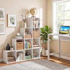 4-Tier Bookshelf, 10-Cube Stepped Bookcase w/2 Anti-Tipping Kits for Home Office