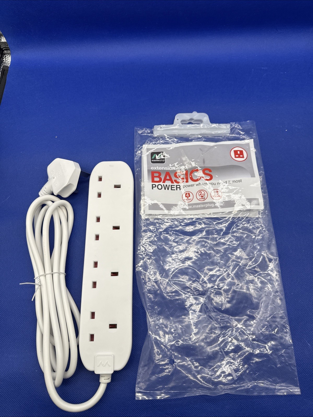 2m  Extension Lead 4 Way Mains UK Power Sockets
