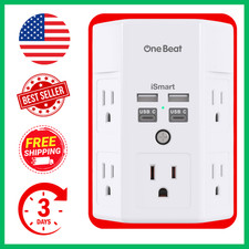 5 Outlet Extender Surge Protector Multi Plug Wall Adapter USB Charger Ports with