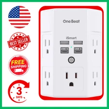 5 Outlet Extender Surge Protector Multi Plug Wall Adapter USB Charger Ports with
