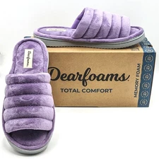 Dearfoams “Anna Quilted Velour Slide” Women’s Indoor/Outdoor Slipper - (Purple)