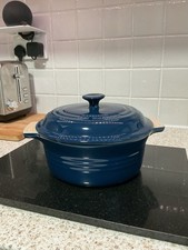 Le Creuset Stoneware Casserole Pot Deep Blue 8 Vintage Shape Excellent Condition