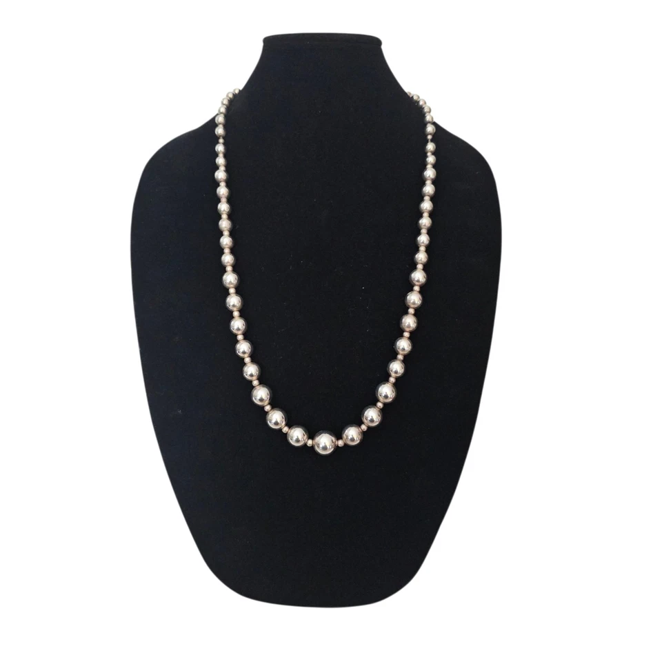 Vintage Necklace Sterling Silver  Graduated Bead Polished  30" - Image 2 of 4