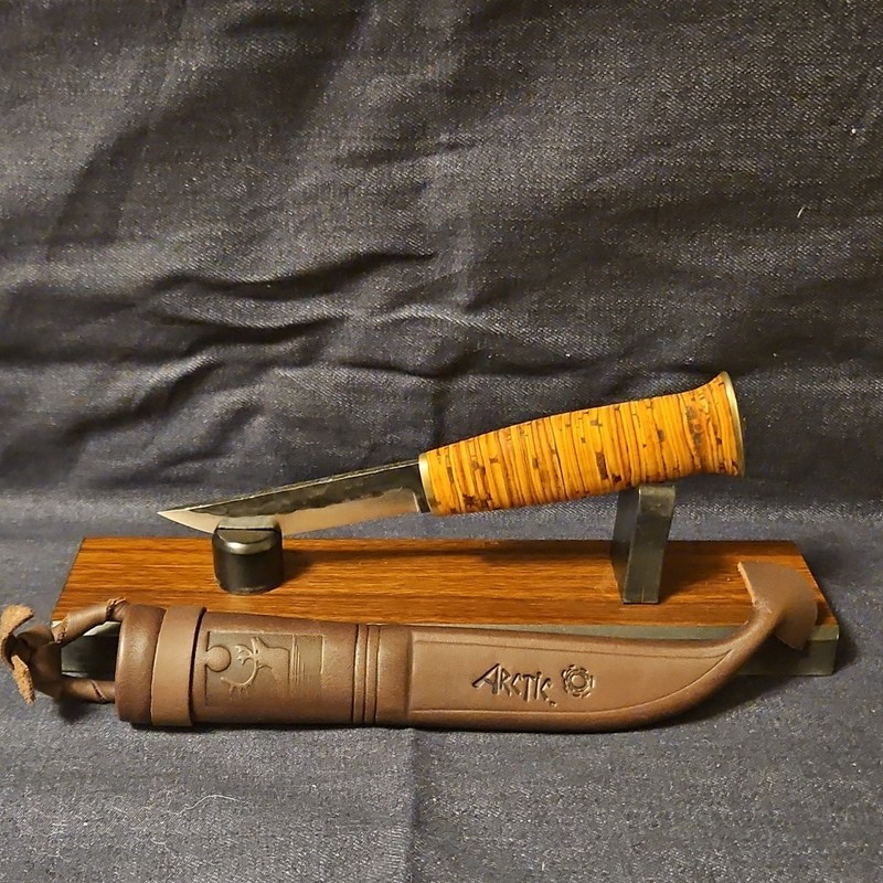 Kellam wildwood puukko, bushcraft knife,  carbon steel, stacked birch bark 