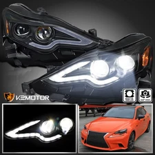 Fits 2014-2016 Lexus IS250 IS350 Black Full LED Projector Headlights Left+Right