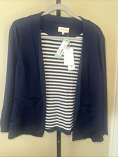 NWT Collarless Blazer Jacket Suite by Skies Are Blue WOMEN'S Large NAVY