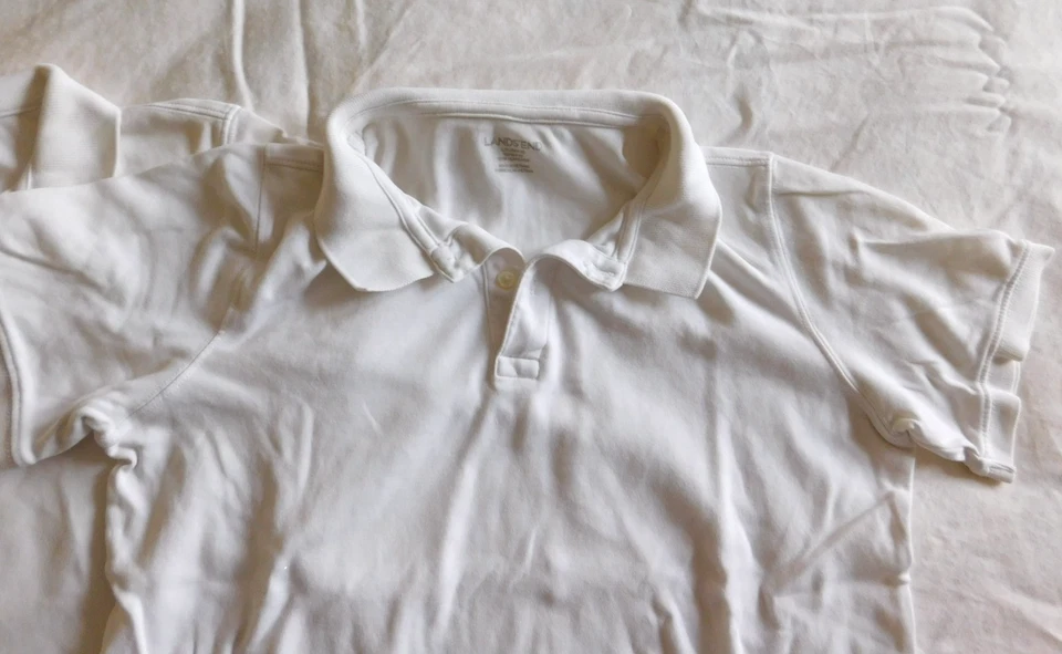 Lands End Kids White Cotton Polo Size Large 14/16 Lot Of 2 Uniform School Shirts - Image 2 of 4