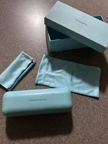 Vintage Tiffany & Co. Blue Leather Eye Glass Case with Cleaning Cloth & Pouch