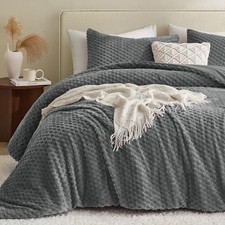 Fluffy Comforter Set - Ultra-Soft Flannel Thick Comforter for Bed, Queen Gray