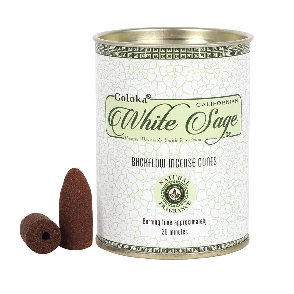 White Sage Backflow Incense Cones (Dhoop Style) 24 Pack - Waterfall Burner Fragr