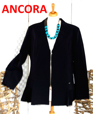ANCORA Designer Jacke SCHWARZ Gr. L 46 48 geraffter Kragen Falten Damen