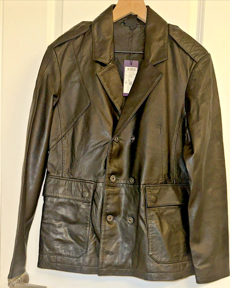 G-STAR RAW Women Size XL Lamb Leather Peacoat Jacket Black Double Breasted Y2K - Image 4 of 4