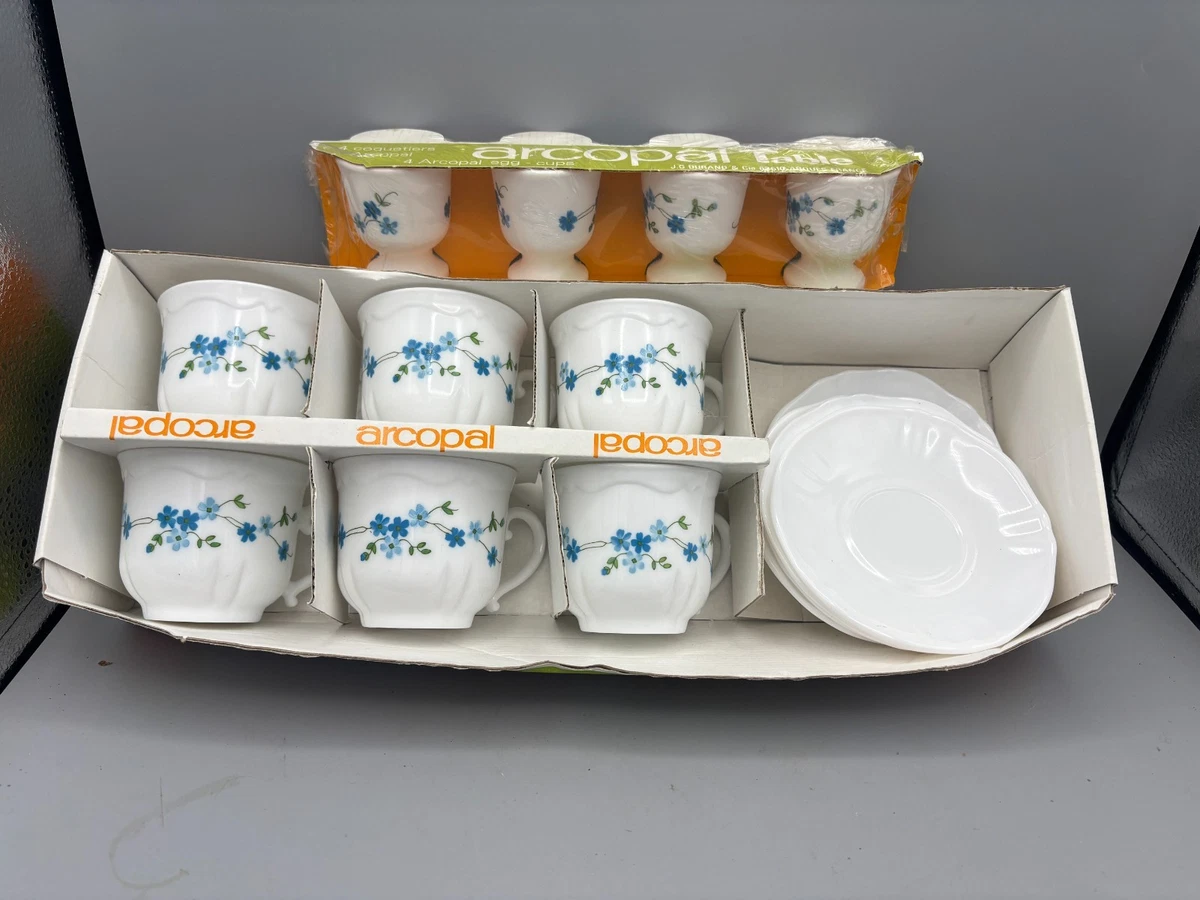 ARCOPAL FRANCE VINTAGE Lot 7 Grandes TASSES Décor Fleurs bleue VERONICA Myosotis EUR 13,90 - FR