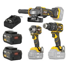 JCB Pro 18V Kit Combi Drill Impact Driver Angle Grinder 5ah Batteries & Charger