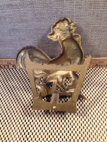 VTG Cast Iron Brass Tone Metal Rooster Napkin Letter Holder Farm Country Cabin - Picture 6 of 12