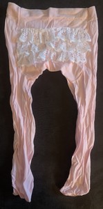 Infant White Lacy Bottom Pink Baby Tights Vintage