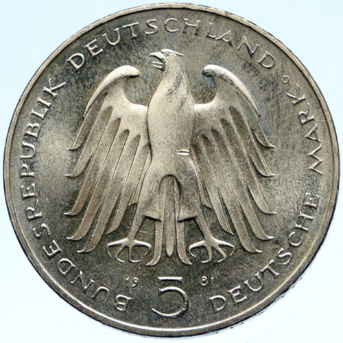 1981G GERMANY Carl Reichsfreiherr vom Stein VINTAGE BU 5 Mark German Coin i99229 - Picture 2 of 3