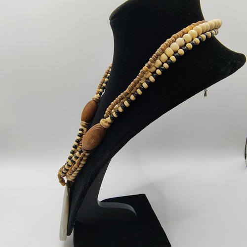Collar colgante con concha de abulón tres hilos cuentas de madera declaración 18"-21" - Imagen 13 de 23