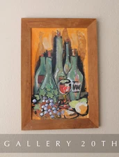 SUPERB! MID CENTURY ORIG. OIL STILL LIFE PAINTING! 50'S 60S ART BOTTLES WINE VTG