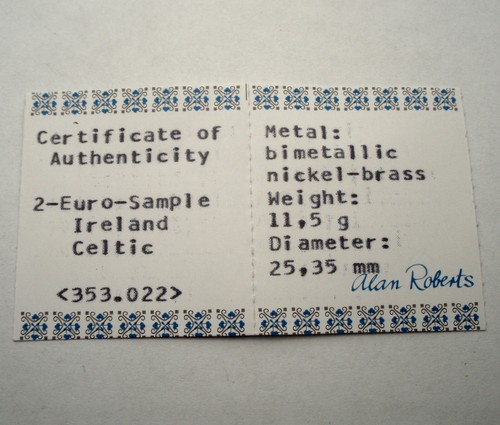 IRELAND 2 EURO-SAMPLE SPECIMEN 2001 Ireland Celtic UNC Bimetallic With COA UU2.4 - Picture 3 of 4