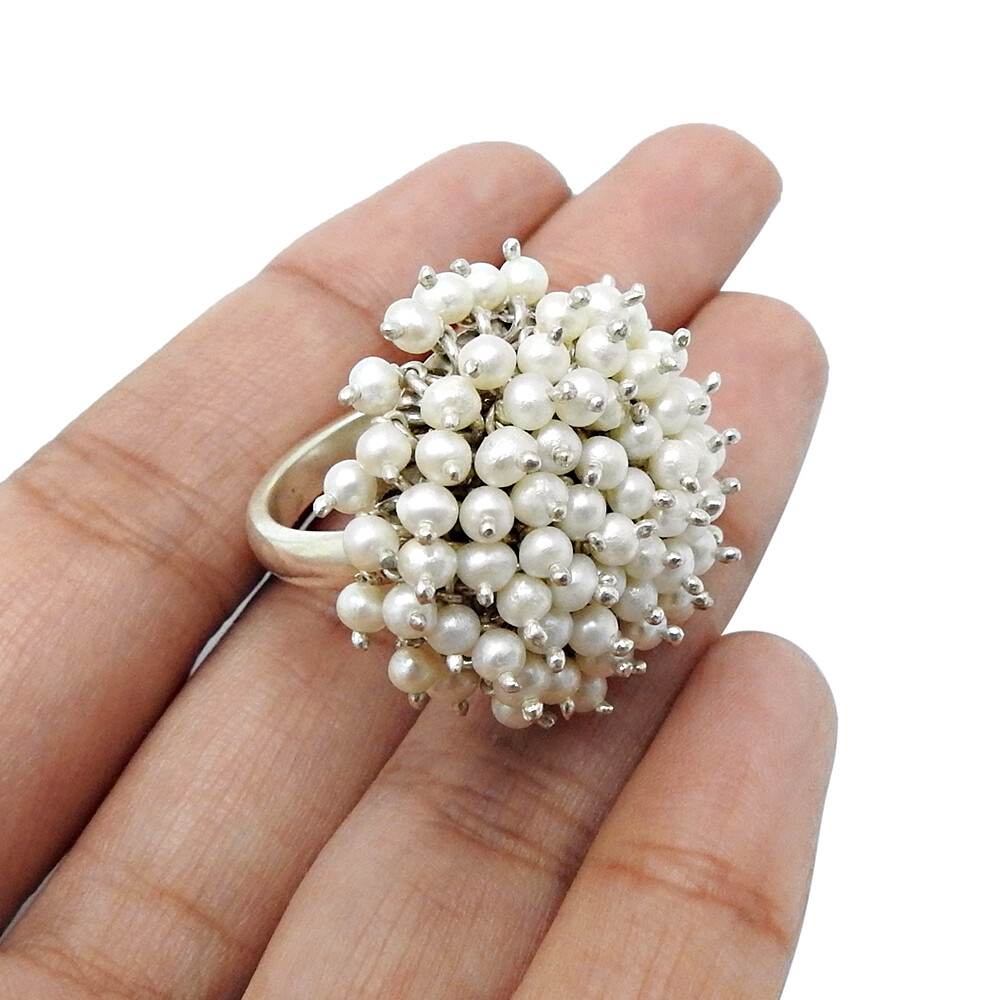 Wedding Ring Natural Freshwater Pearl Ring 925 Silver Proposal - Main Image