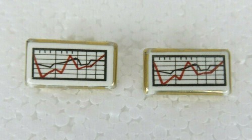Vintage Victoria Flemming Rectangular Stock Chart on Gold Frame Cufflinks - Picture 2 of 6