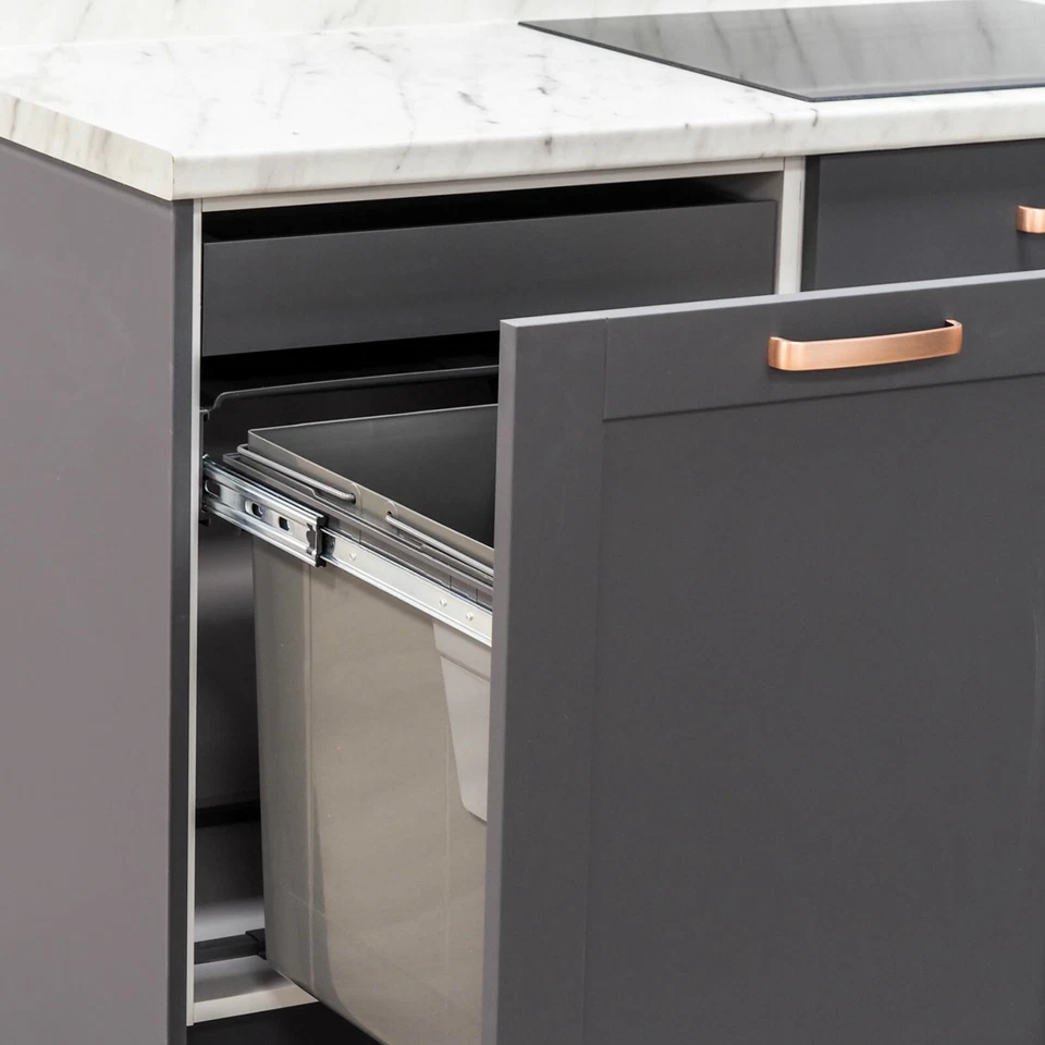 600mm Under Counter Bin Pull Out Kitchen Waste Recycling Cabinet 2x45L Dark Grey - Image 3 of 4