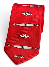 Vintage 40s 50s Men's Necktie Swing Rockabilly Red Silver Cream 53 x 2.75