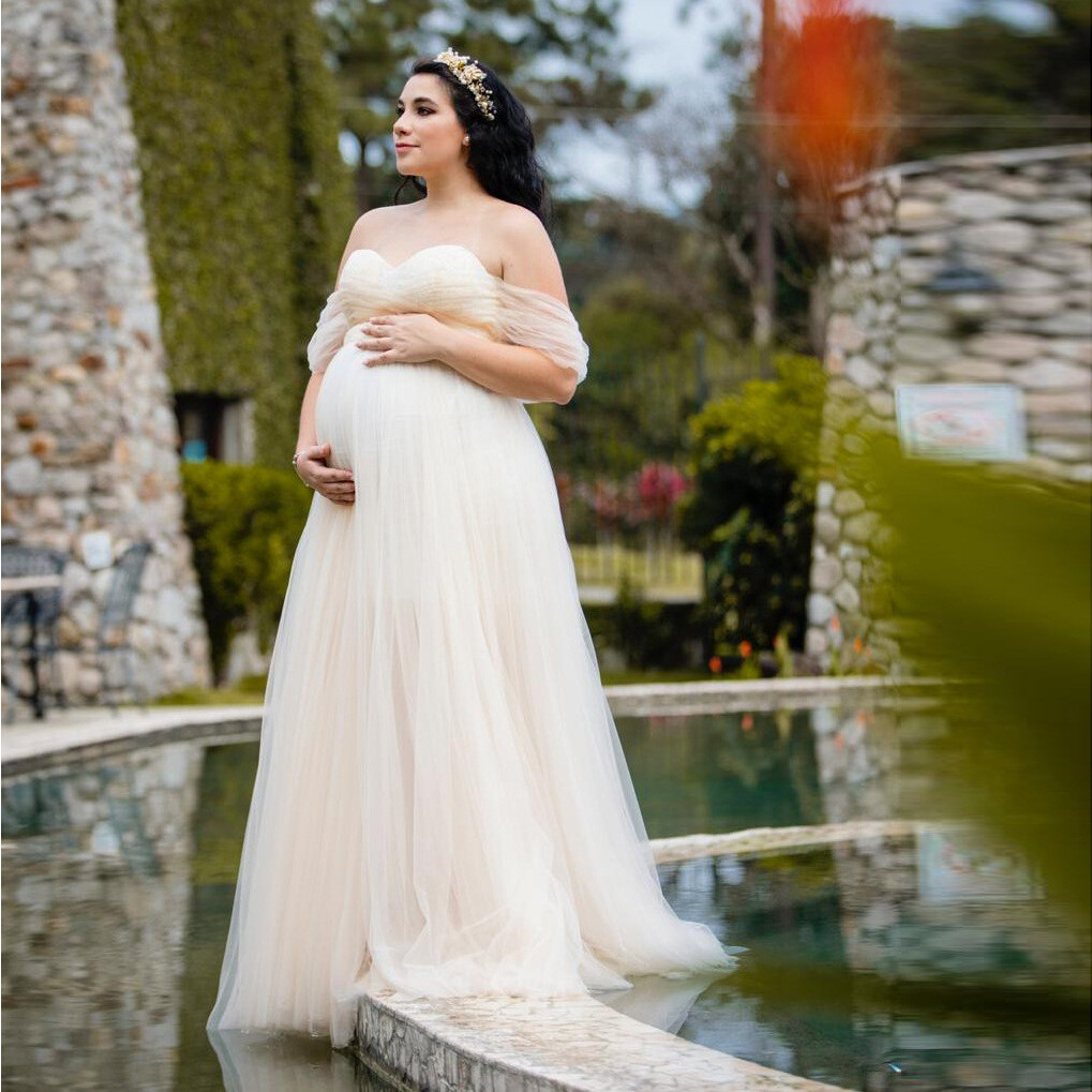 white christmas dresses Maternity Off Shoulder Chiffon Maxi Dress for Photoshoot, Pink / One Size main image 0