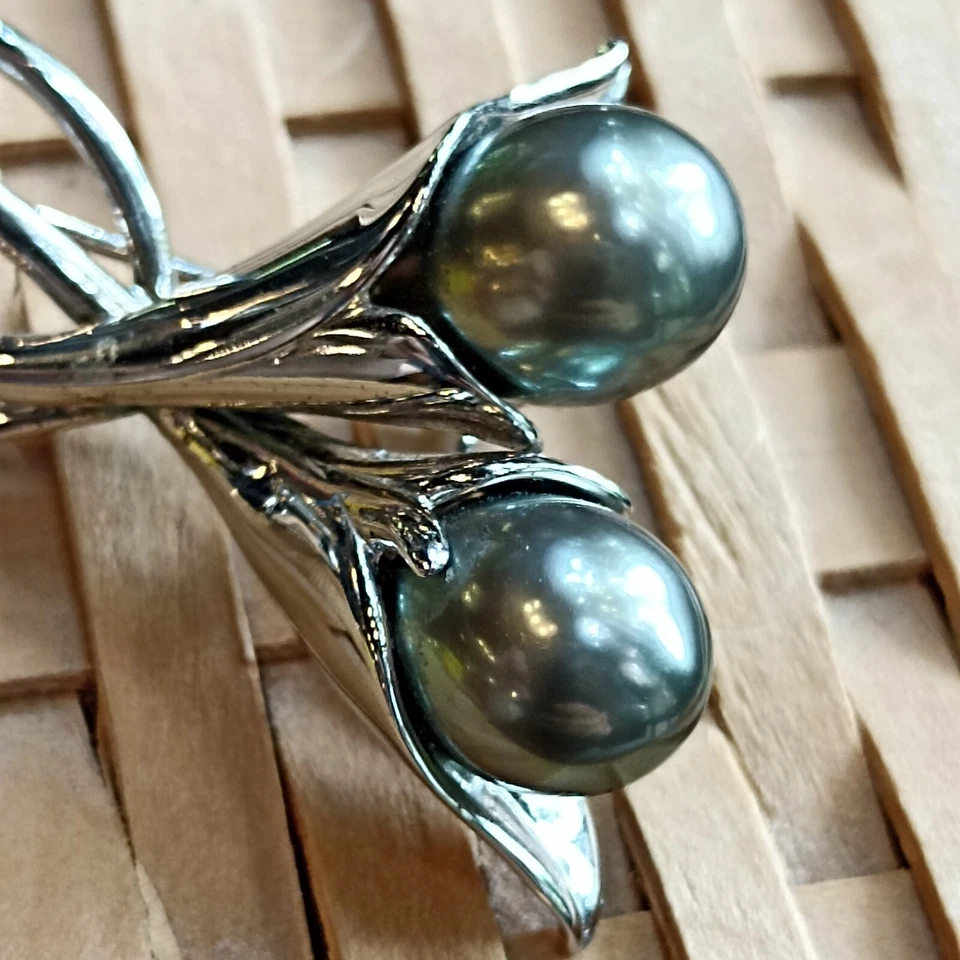 Broche y colgante TASAKI plata-perla negra plata Foto 4 de 4