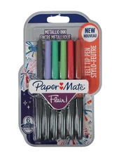 Paper Mate Flair Metallic Felt Tip Pens Medium Point 0.7mm Pack Of 6 New In Pack