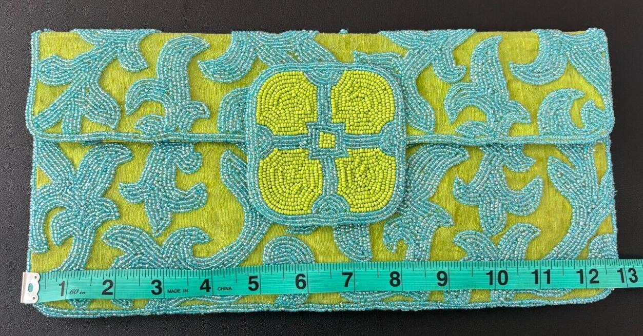 IMAN Women's Lime Green/ Blue Rectangular Beaded … - image 9