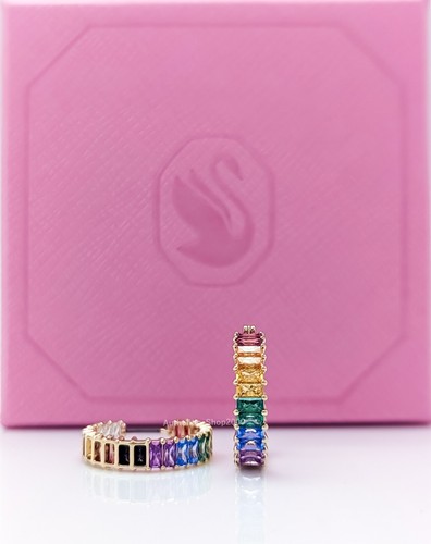 New Authentic SWAROVSKI Brand Gold Rainbow Cystal Matrix Hoop Earrings 5685698 - Picture 3 of 4