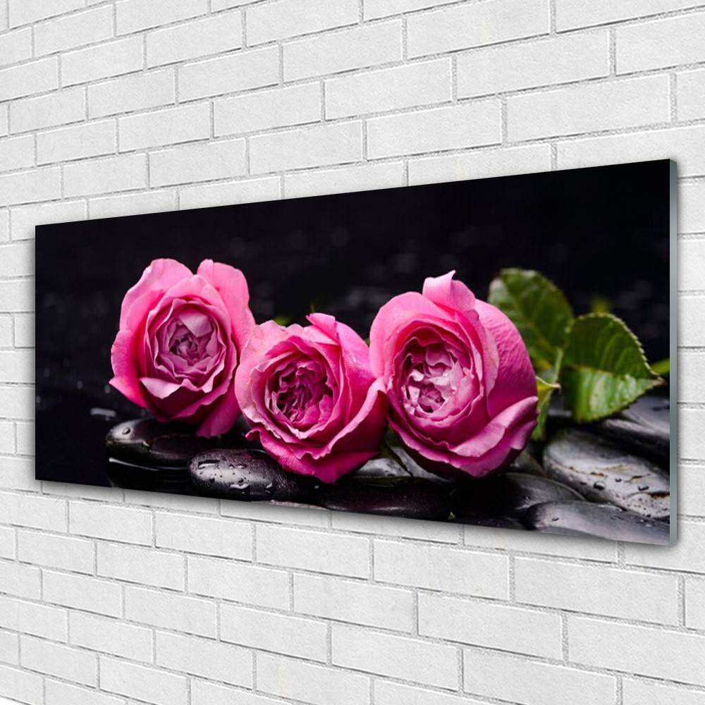 Tableau en verre Tulup 125x50 cm avec impression de pierres roses