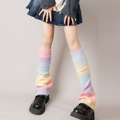 Women Leg Warmer Rainbow Knitted Loose Socks Stocking Knee Length Japanese - Picture 6 of 16