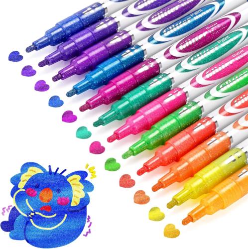 Glitter Markers Pen 12 Colors Glitter Metallic Shimmer Marker for Kids Adults DI