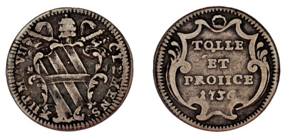1 Silver Grosso / Silver. Papal States. Vatican. 1736. Clemens XII. VF+ / VF.