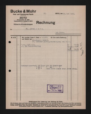 ZEITZ, Rechnung 1935, Bucke & Mohr Holz-Metallwaren-Fabrik GmbH
